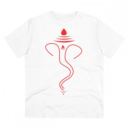 Men's PC Cotton Ganesh Printed T Shirt (Color: White, Thread Count: 180GSM)
