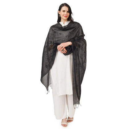 Women's Cotton Embroidered Dupatta (Black, Length: 2.25 to 2.50 Mtr)