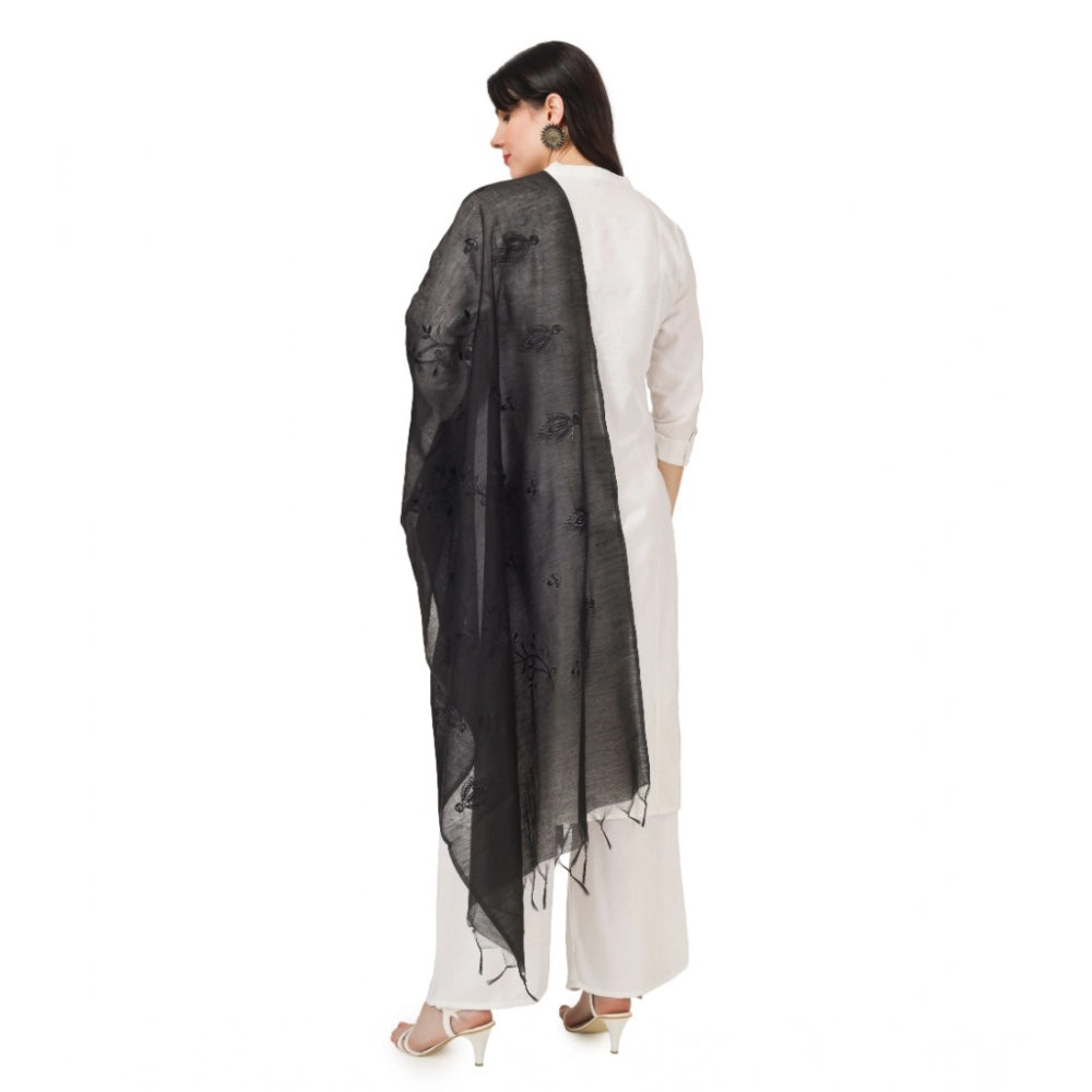 Women's Cotton Embroidered Dupatta (Black, Length: 2.25 to 2.50 Mtr)