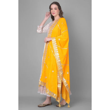 Women's Velvet Gotta Patti Dupatta (Yellow, Length: 2.25 to 2.50 Mtr)