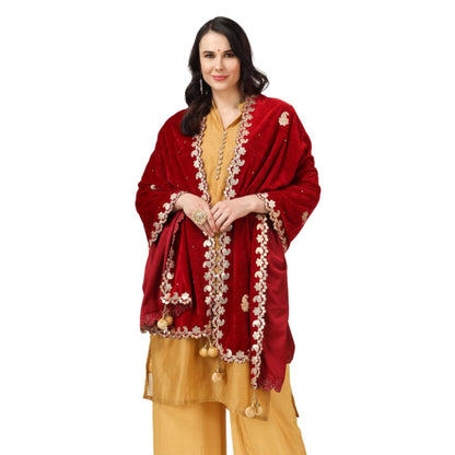 Women's Velvet Gotta Patti Dupatta (Maroon, Length: 2.25 to 2.50 Mtr)