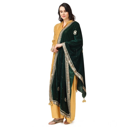 Women's Velvet Gotta Patti Dupatta (Green, Length: 2.25 to 2.50 Mtr)