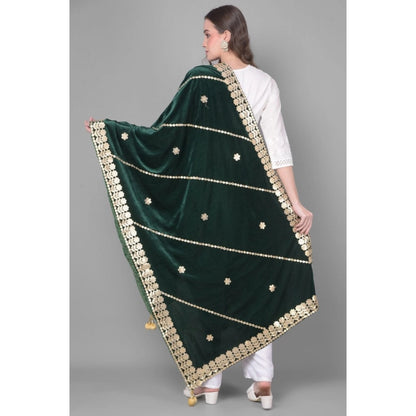 Women's Velvet Gotta Patti Dupatta (Green, Length: 2.25 to 2.50 Mtr)