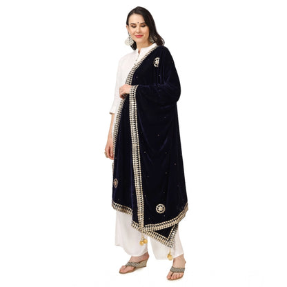 Women's Velvet Gotta Patti Dupatta (Blue, Length: 2.25 to 2.50 Mtr)