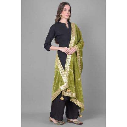 Women's Velvet Gotta Patti Dupatta (Olive, Length: 2.25 to 2.50 Mtr)