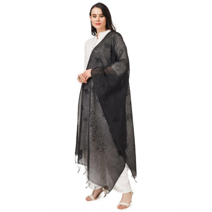 Women's Cotton Embroidered Dupatta (Black, Length: 2.25 to 2.50 Mtr)