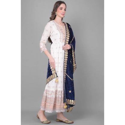 Women's Velvet Gotta Patti Dupatta (Navy, Length: 2.25 to 2.50 Mtr)