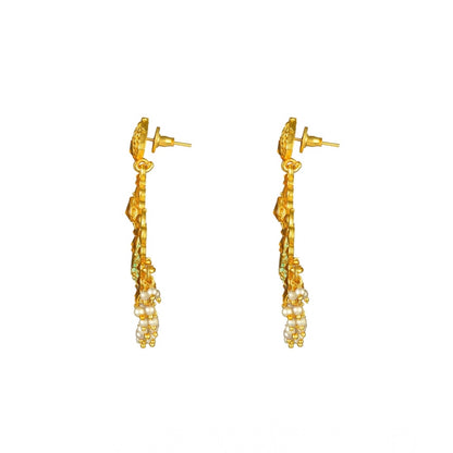 Women's Rose Gold Plated Alloy Kundan Earrings &amp; Mangtikka (Green)