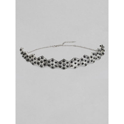 Women's Rose Gold Plated Alloy Choker (Silver &amp; Black)