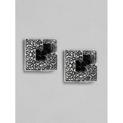 Women's Rose Gold Plated Alloy Necklace &amp; Earings Set (Silver &amp; Black)