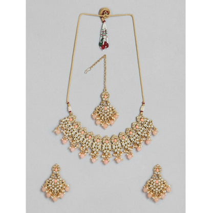 Women's Rose Gold Plated Alloy Necklace &amp; Earings Set (Pink)