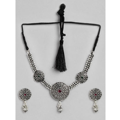 Women's Rose Gold Plated Alloy Necklace &amp; Earings Set (Silver)