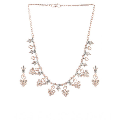 Women's Rose Gold Plated Brass Necklace &amp; Earings Set (Gold)
