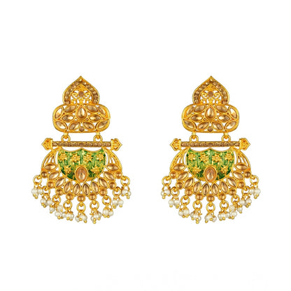 Women's Rose Gold Plated Alloy Kundan Earrings &amp; Mangtikka (Green)