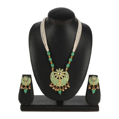 Women's Rose Gold Plated Alloy Necklace &amp; Earings Set (Green)