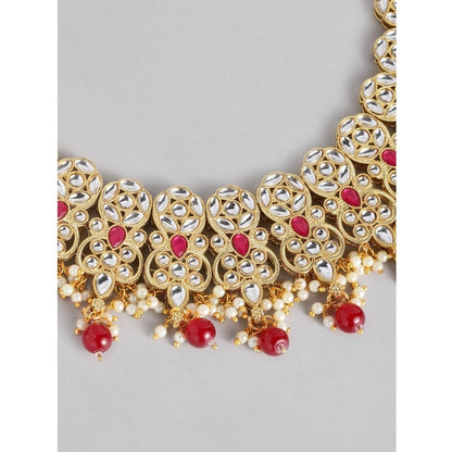 Women's Rose Gold Plated Alloy Necklace &amp; Earings Set (Red)