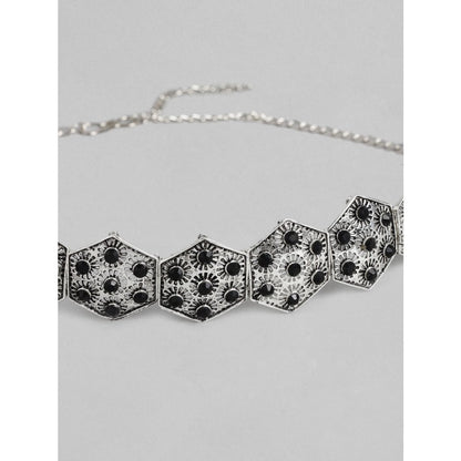 Women's Rose Gold Plated Alloy Choker (Silver &amp; Black)