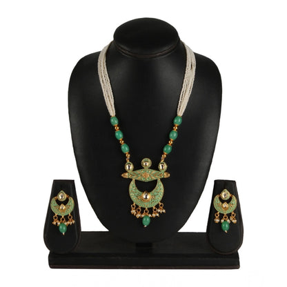 Women's Rose Gold Plated Alloy Necklace &amp; Earings Set (Green)