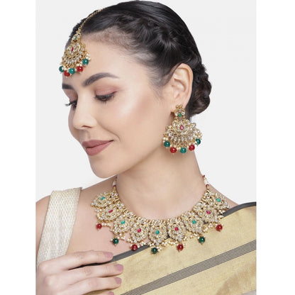 Women's Rose Gold Plated Alloy Necklace &amp; Earings Set (Light Green)
