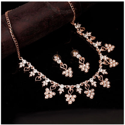 Women's Rose Gold Plated Brass Necklace &amp; Earings Set (Gold)