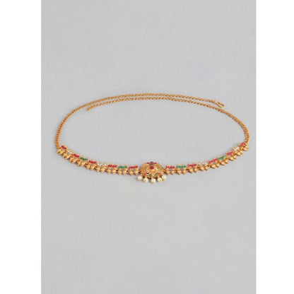 Women's Rose Gold Plated Alloy Hip Belt Kamarband (Red &amp; Green)