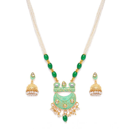 Women's Rose Gold Plated Alloy Necklace &amp; Earings Set (Green)