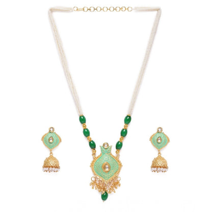 Women's Rose Gold Plated Alloy Necklace &amp; Earings Set (Green)