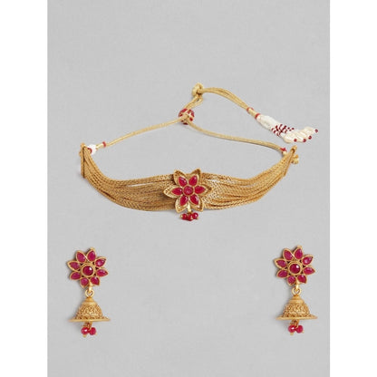 Women's Rose Gold Plated Alloy Necklace &amp; Earings Set (Gold)