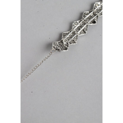 Women's Rose Gold Plated Alloy Choker (Silver &amp; Black)