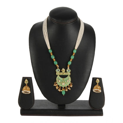 Women's Rose Gold Plated Alloy Necklace &amp; Earings Set (Green)