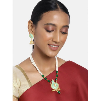 Women's Rose Gold Plated Alloy Necklace &amp; Earings Set (Green)