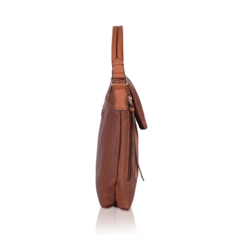 Women's Faux Leather Solid Sling Bag (Brown)