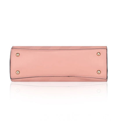 Women's Faux Leather Textured Adjustable Long Belt Handbag (Pink)