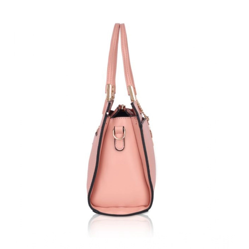 Women's Faux Leather Textured Adjustable Long Belt Handbag (Pink)