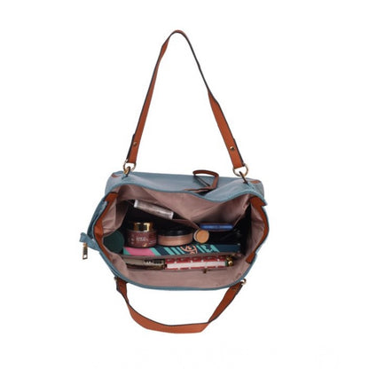Women's Faux Leather Textured Tote Bag (Blue)