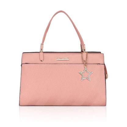Women's Faux Leather Textured Adjustable Long Belt Handbag (Pink)