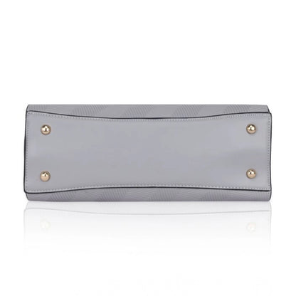 Women's Faux Leather Textured Adjustable Long Belt Handbag (Grey)