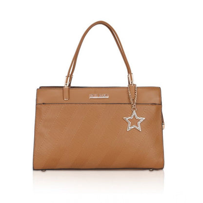 Women's Faux Leather Textured Adjustable Long Belt Handbag (Brown)