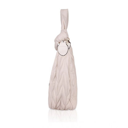 Women's Faux Leather Textured Handbag (Beige White)