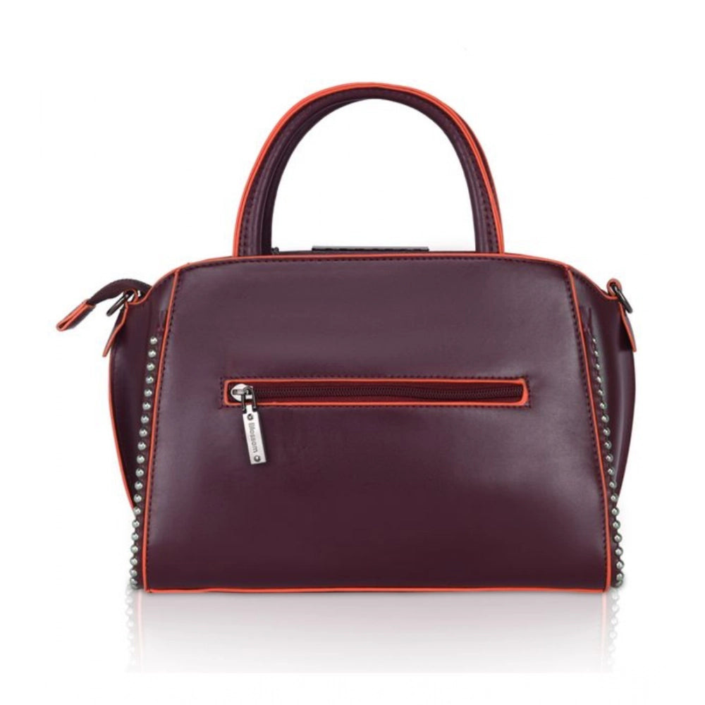 Women's Faux Leather Metal Beads Handbag (Wine Red)