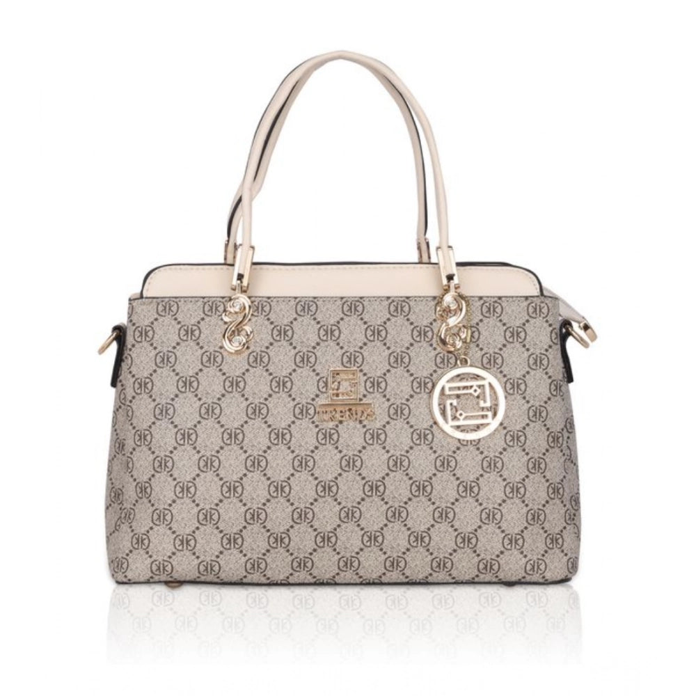 Women's Faux Leather Printed Handbag (Beige)
