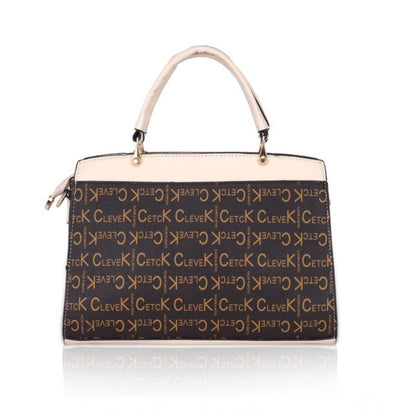 Women's Faux Leather Printed Handbag (Beige)