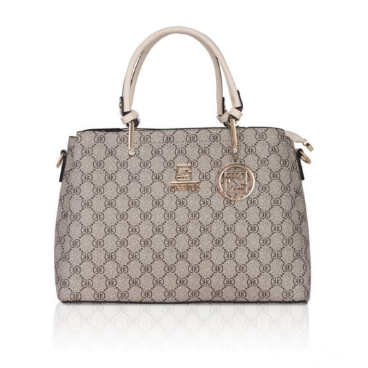 Women's Faux Leather Printed Handbag (Beige)