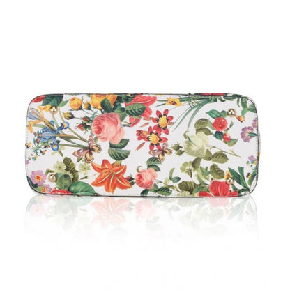 Women's Faux Leather Printed Handheld Bag (White Orang)