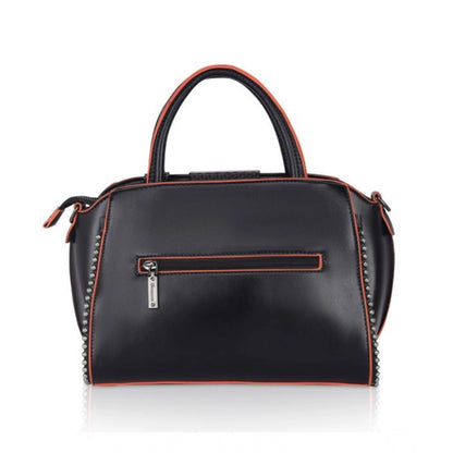 Women's Faux Leather Metal Beads Handbag (Black)