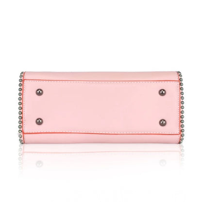 Women's Faux Leather Metal Beads Handbag (Pink)
