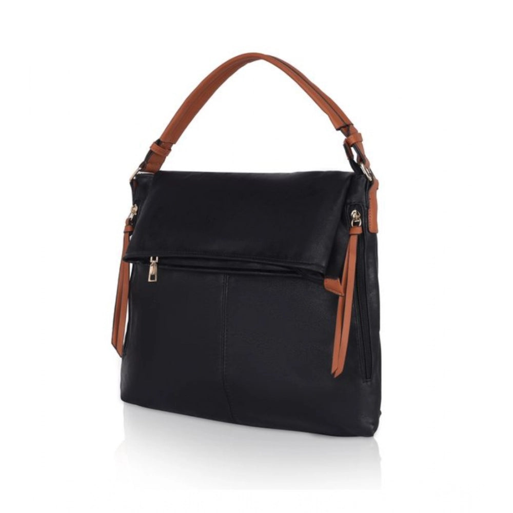 Women's Faux Leather Solid Sling Bag (Black)