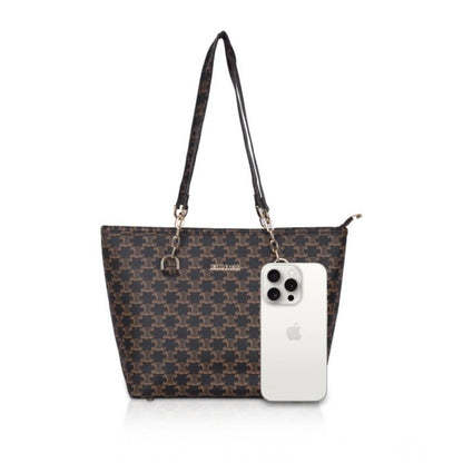 Women's Faux Leather Printed Tote Bag (Brown)