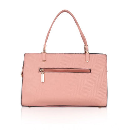 Women's Faux Leather Textured Adjustable Long Belt Handbag (Pink)