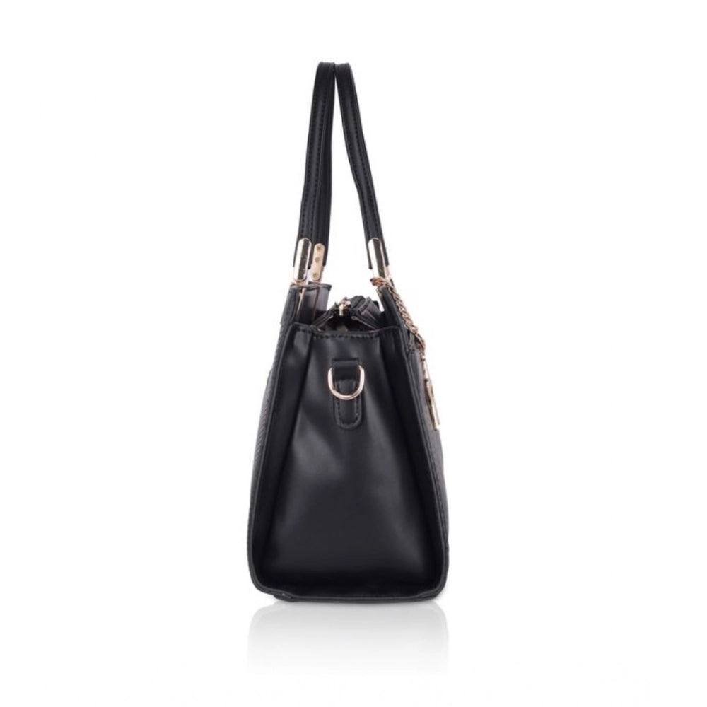 Women's Faux Leather Textured Adjustable Long Belt Handbag (Black)